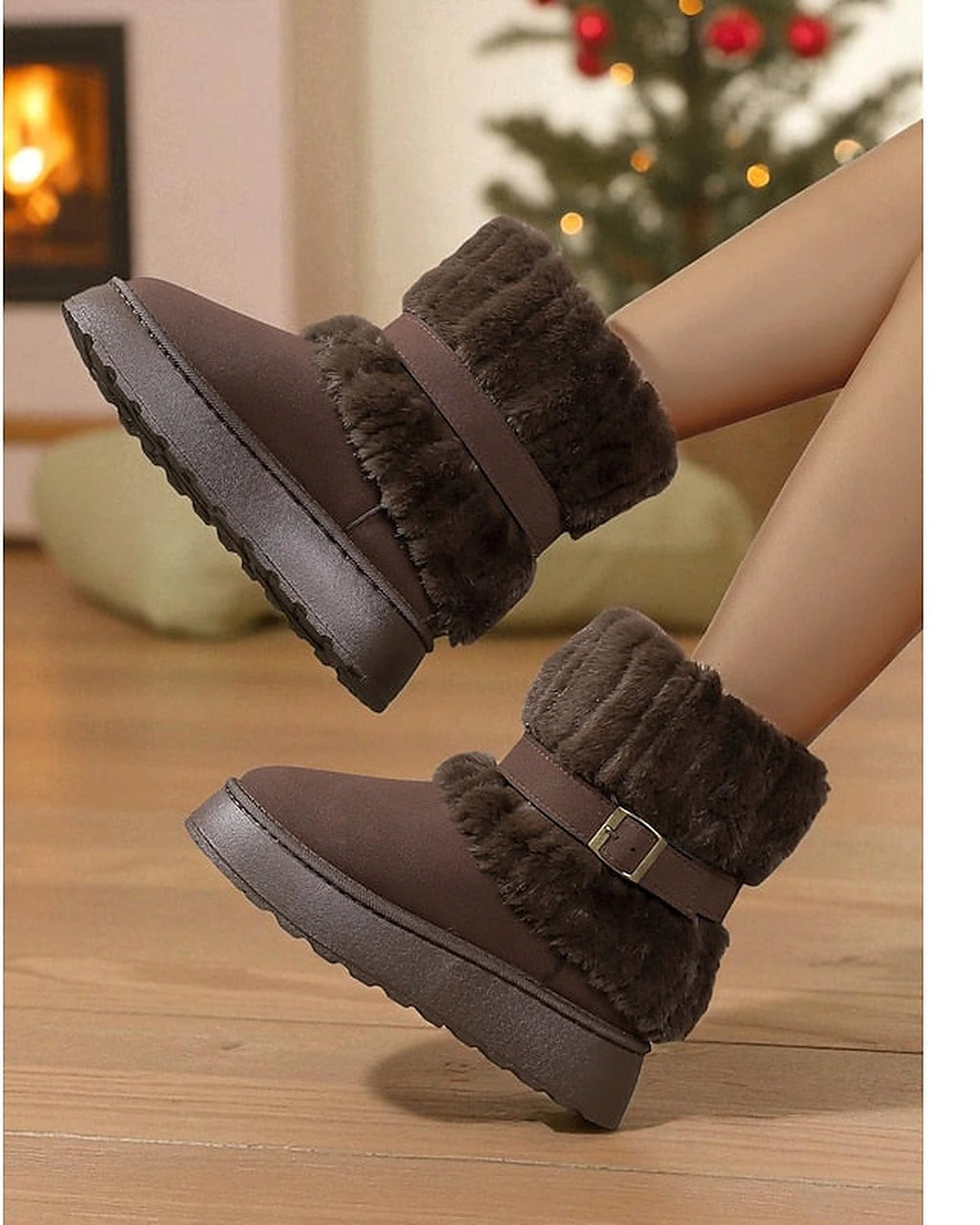Women's Platform Snow Boots with Faux Fur Cuff and Buckle Strap – Gwen Lou