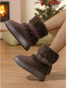 Women's Platform Snow Boots with Faux Fur Cuff and Buckle Strap – Gwen Lou