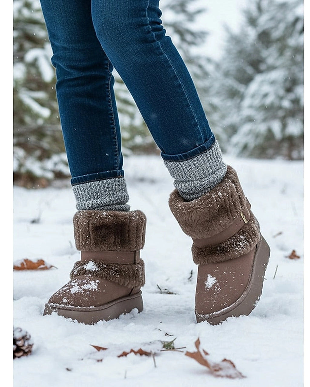 Women's Platform Snow Boots with Faux Fur Cuff and Buckle Strap – Gwen Lou