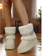 Women's Platform Snow Boots with Faux Fur Cuff and Buckle Strap – Gwen Lou