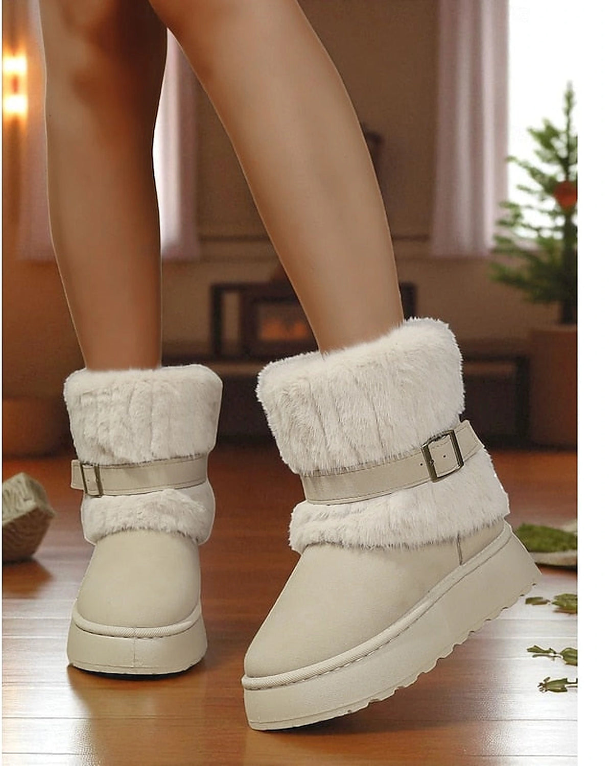 Women's Platform Snow Boots with Faux Fur Cuff and Buckle Strap – Gwen Lou
