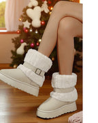 Women's Platform Snow Boots with Faux Fur Cuff and Buckle Strap – Gwen Lou