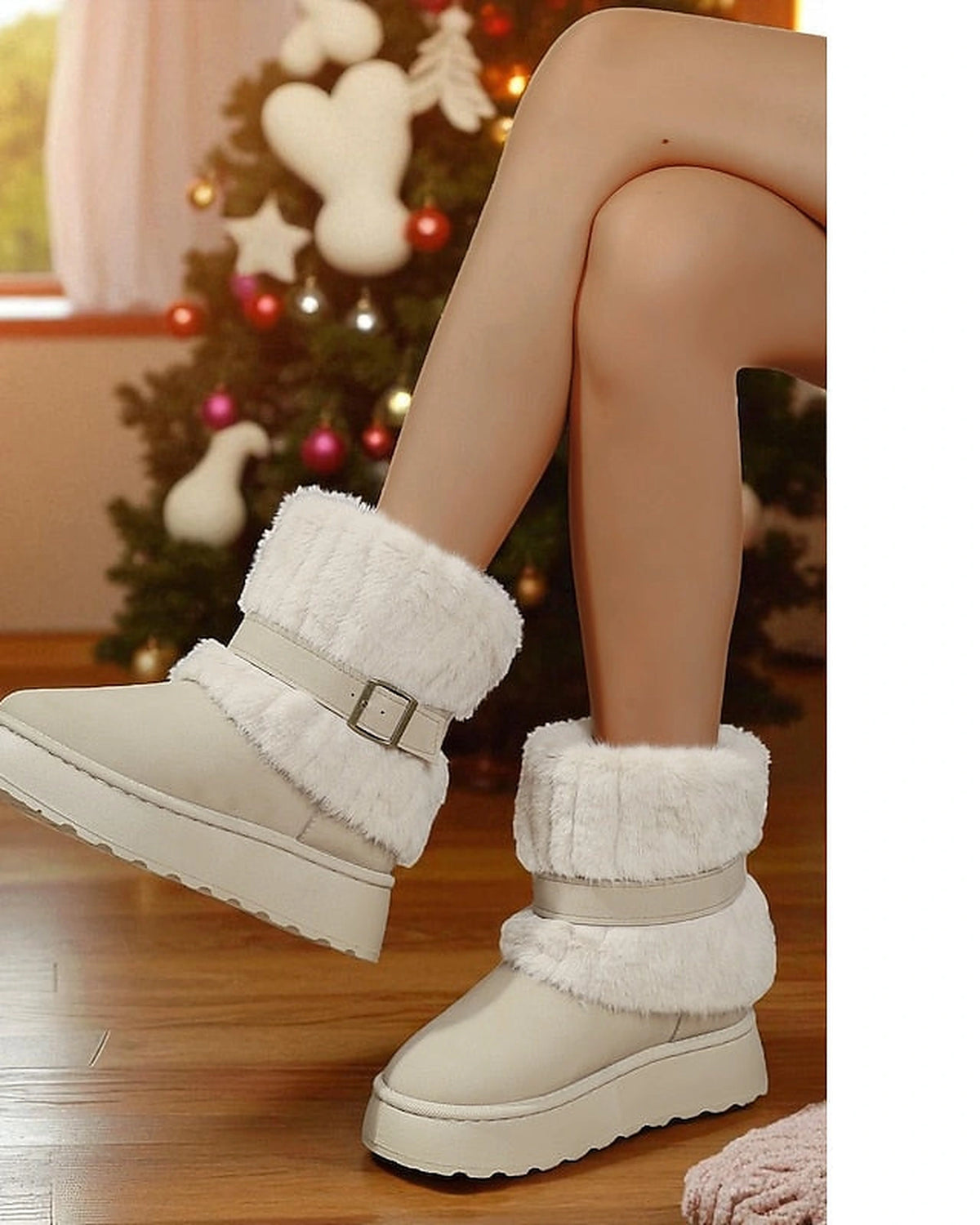 Women's Platform Snow Boots with Faux Fur Cuff and Buckle Strap – Gwen Lou