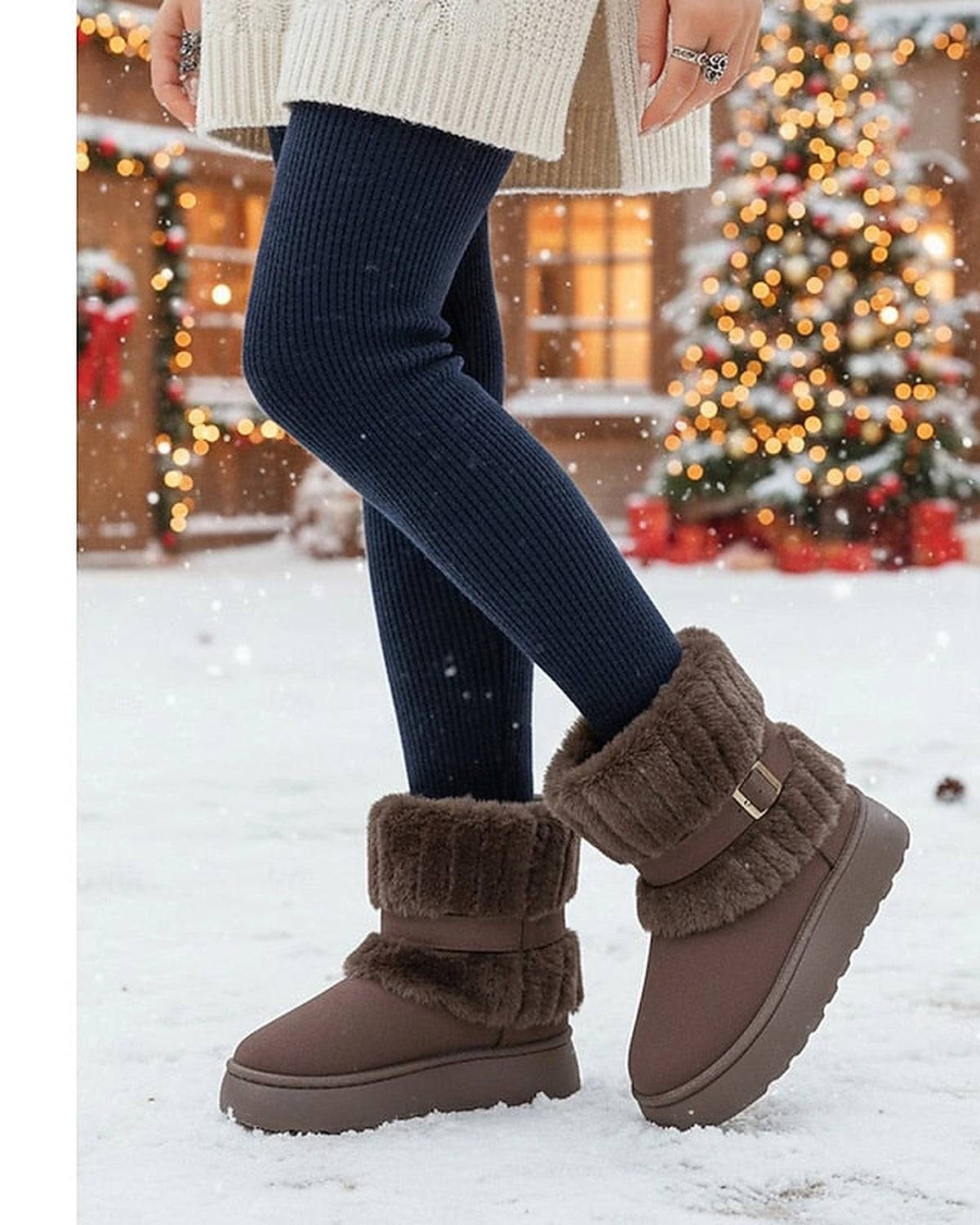 Women's Platform Snow Boots with Faux Fur Cuff and Buckle Strap – Gwen Lou