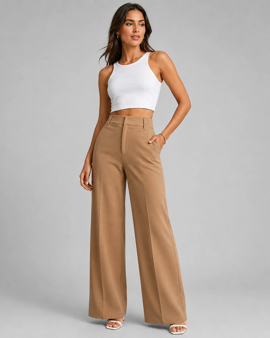 Women's Pleated Wide Leg High Waisted Tailored Trousers with Side Pockets – Paloma Rose