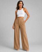 Women's Pleated Wide Leg High Waisted Tailored Trousers with Side Pockets – Paloma Rose