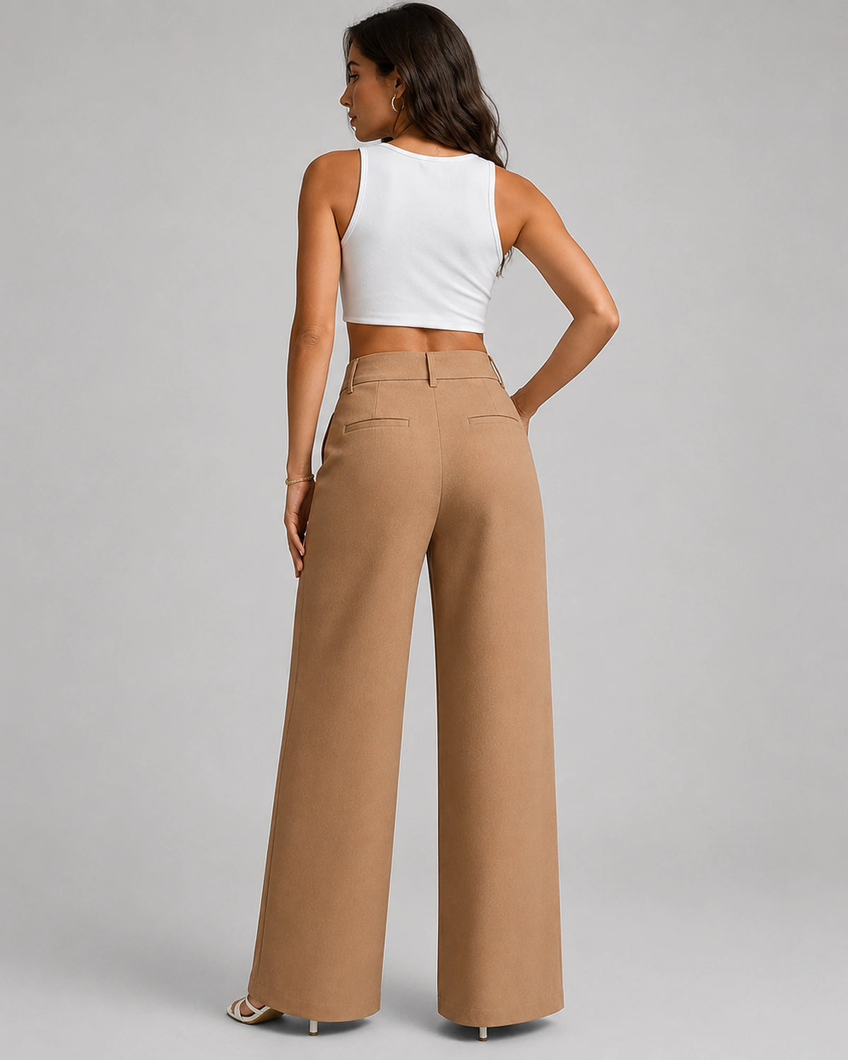 Women's Pleated Wide Leg High Waisted Tailored Trousers with Side Pockets – Paloma Rose