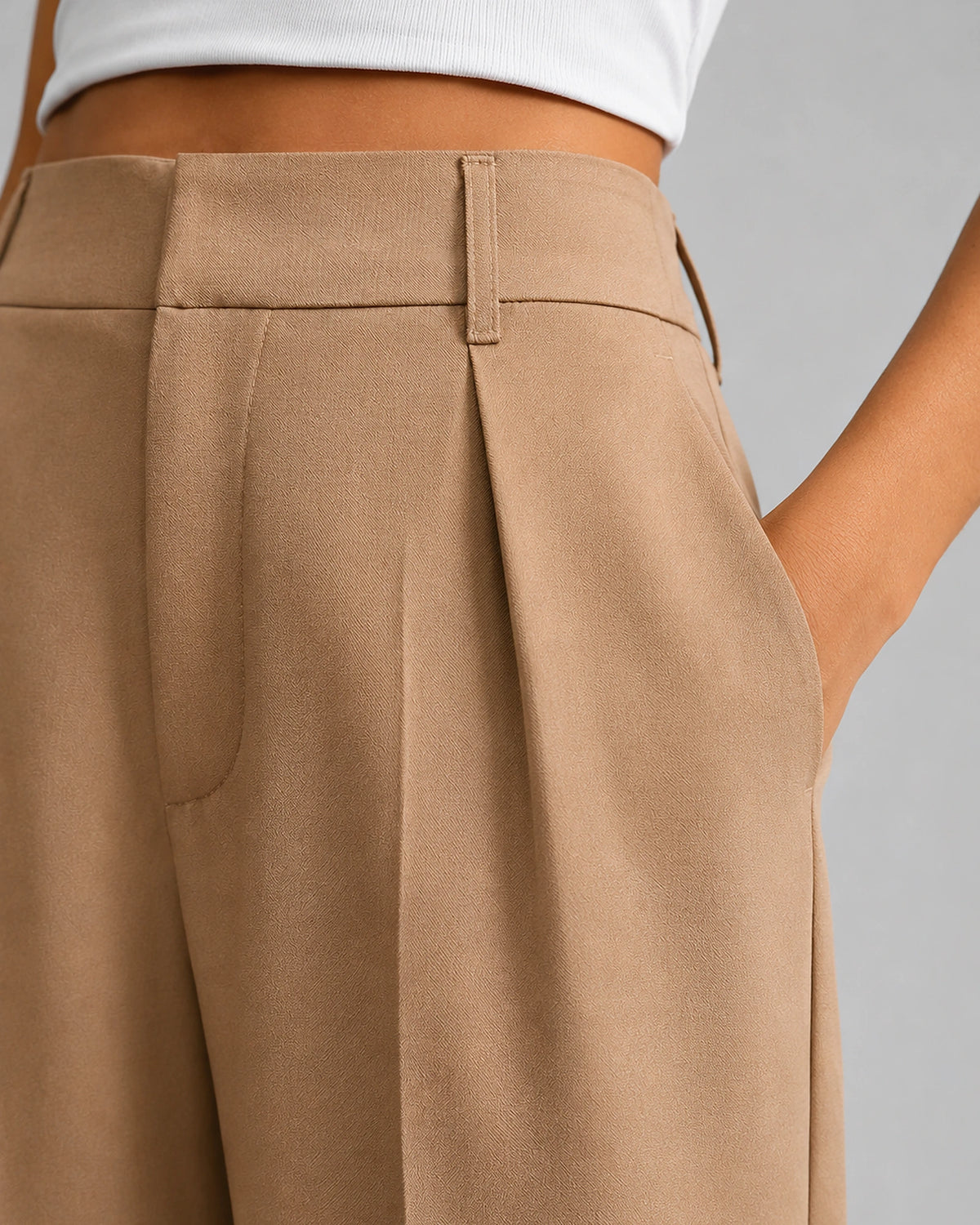 Women's Pleated Wide Leg High Waisted Tailored Trousers with Side Pockets – Paloma Rose