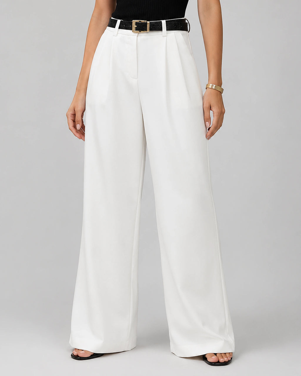 Women's Pleated Wide Leg Tailored Trousers with High-Rise Waist – Paloma Grey