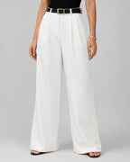 Women's Pleated Wide Leg Tailored Trousers with High-Rise Waist – Paloma Grey