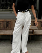 Women's Pleated Wide Leg Tailored Trousers with High-Rise Waist – Paloma Grey