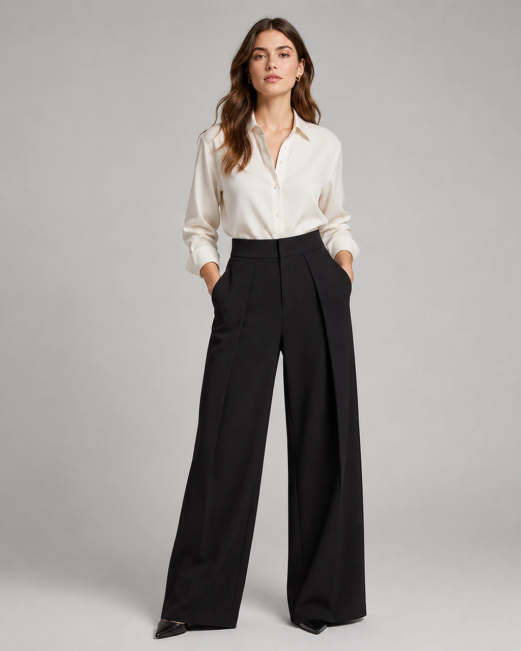 Women's Pleated Wide Leg Trousers with High Waist and Front Pockets – Rhea Lou
