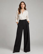 Women's Pleated Wide Leg Trousers with High Waist and Front Pockets – Rhea Lou