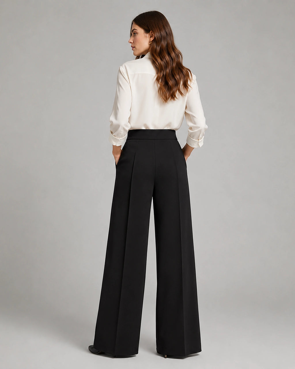 Women's Pleated Wide Leg Trousers with High Waist and Front Pockets – Rhea Lou