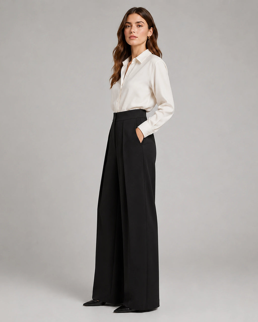 Women's Pleated Wide Leg Trousers with High Waist and Front Pockets – Rhea Lou