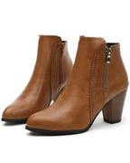 Women's Pointed Toe Block Heel Ankle Boots with Side Zip Fastening – Heidi Belle