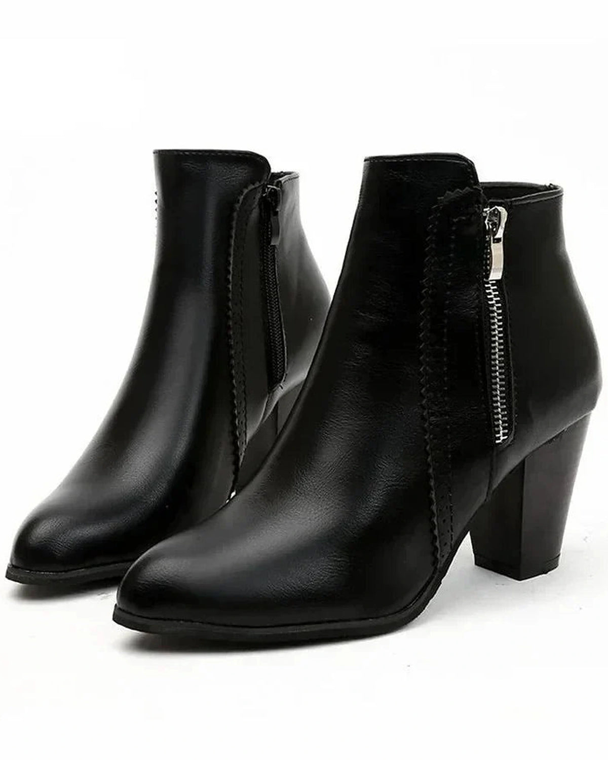 Women's Pointed Toe Block Heel Ankle Boots with Side Zip Fastening – Heidi Belle