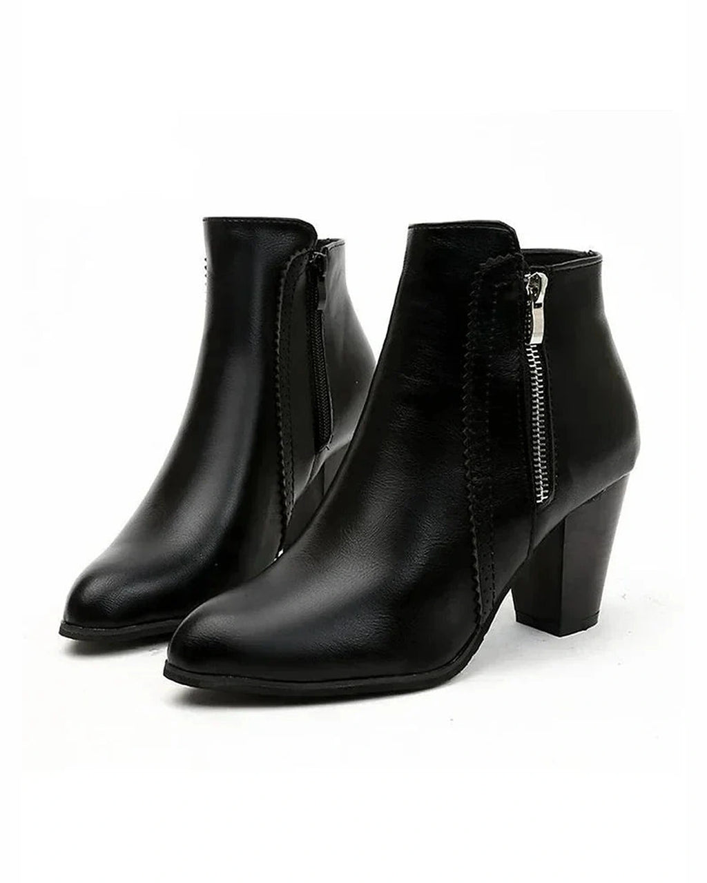 Women's Pointed Toe Block Heel Ankle Boots with Side Zip Fastening – Heidi Belle
