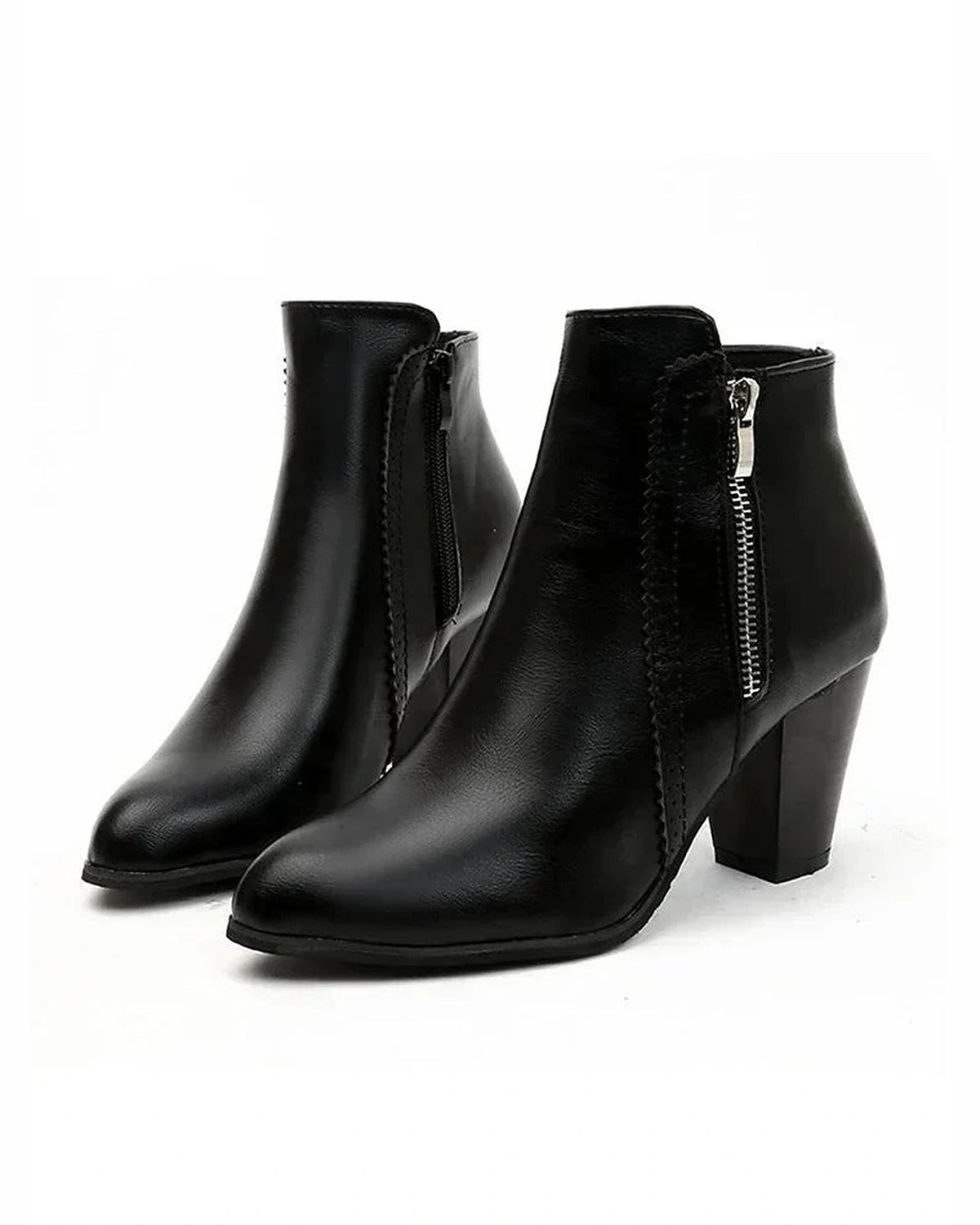 Women's Pointed Toe Block Heel Ankle Boots with Side Zip Fastening – Heidi Belle