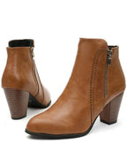 Women's Pointed Toe Block Heel Ankle Boots with Side Zip Fastening – Heidi Belle