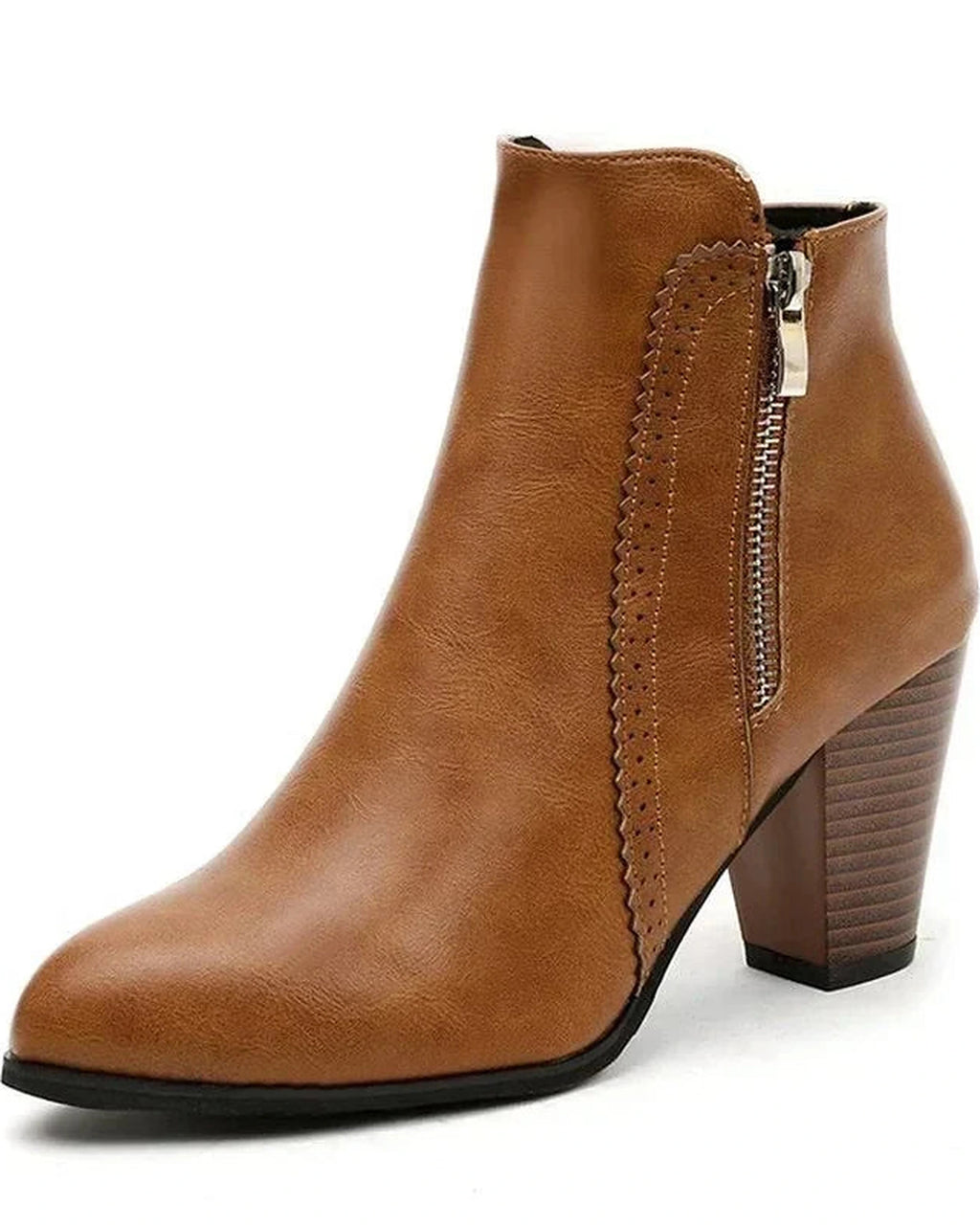 Women's Pointed Toe Block Heel Ankle Boots with Side Zip Fastening – Heidi Belle