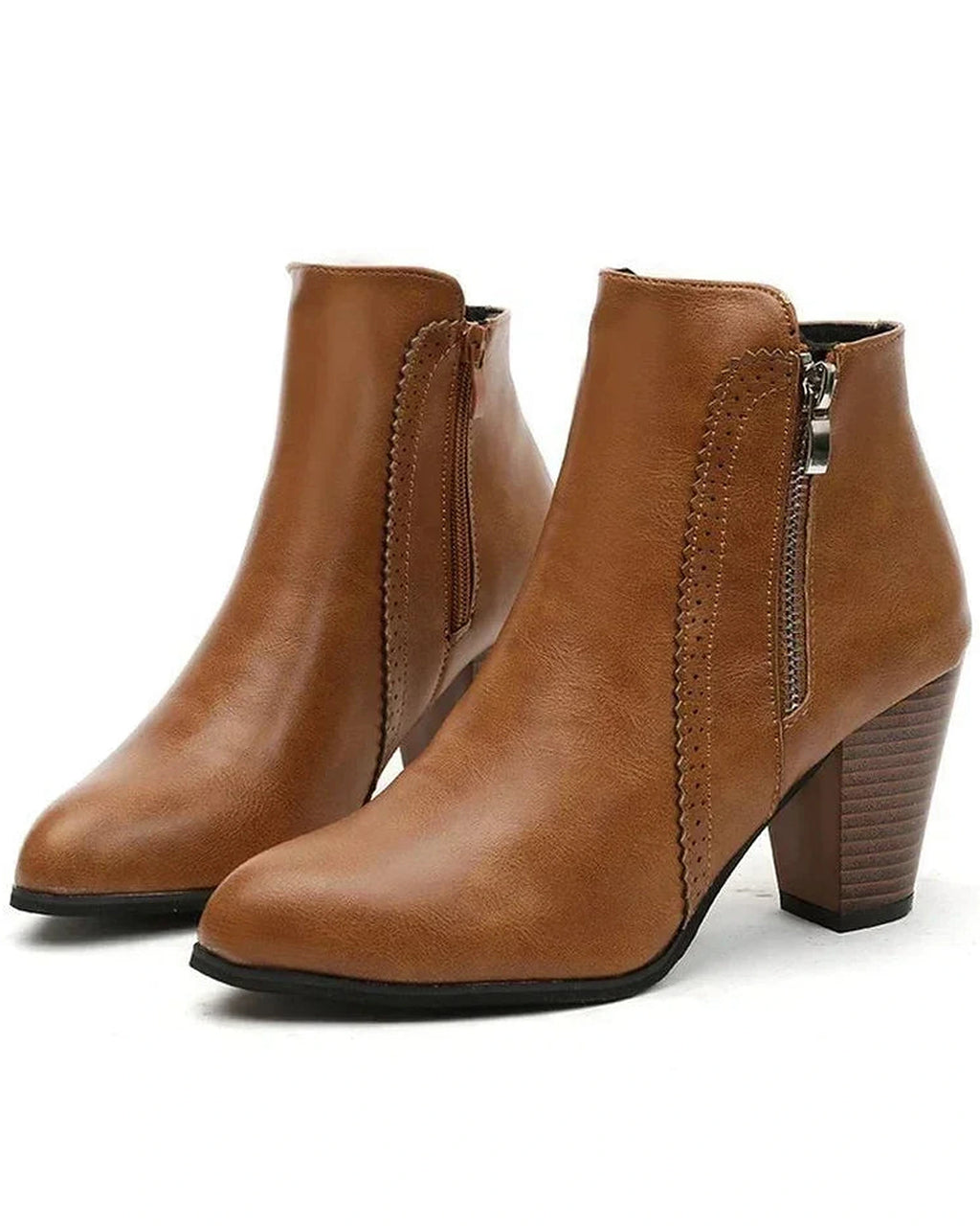 Women's Pointed Toe Block Heel Ankle Boots with Side Zip Fastening – Heidi Belle