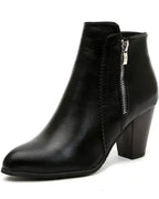 Women's Pointed Toe Block Heel Ankle Boots with Side Zip Fastening – Heidi Belle