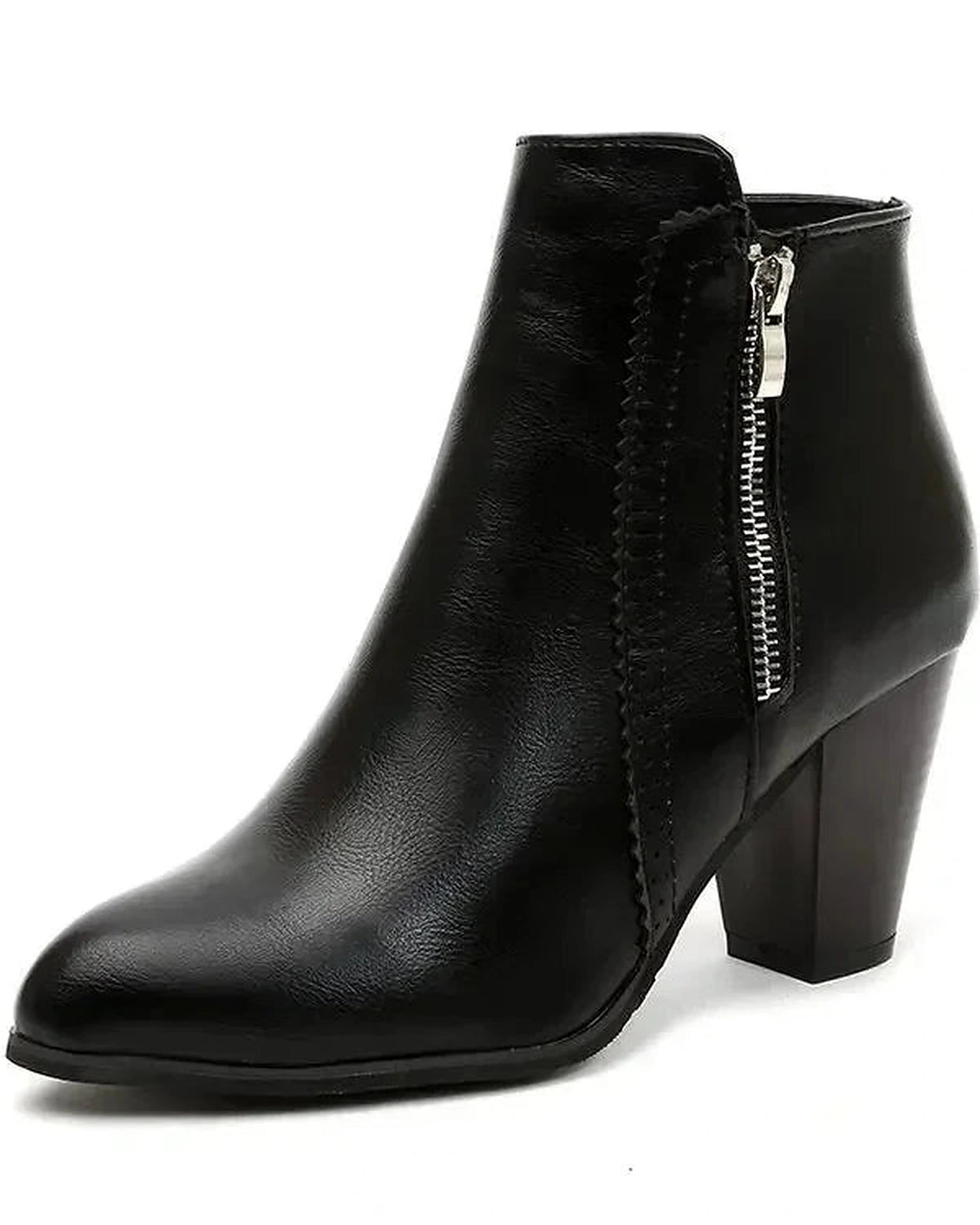 Women's Pointed Toe Block Heel Ankle Boots with Side Zip Fastening – Heidi Belle