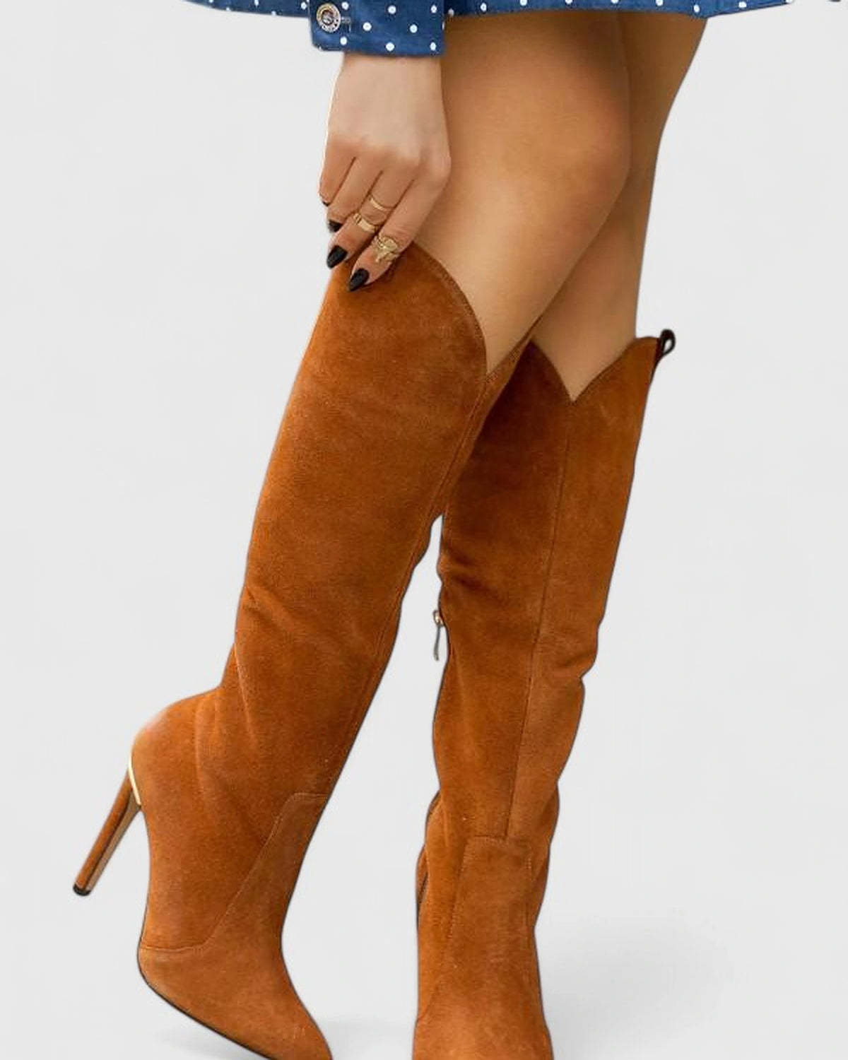 Women's Pointed Toe Heeled Knee High Boots with Side Zip Fastening – Luna Rose