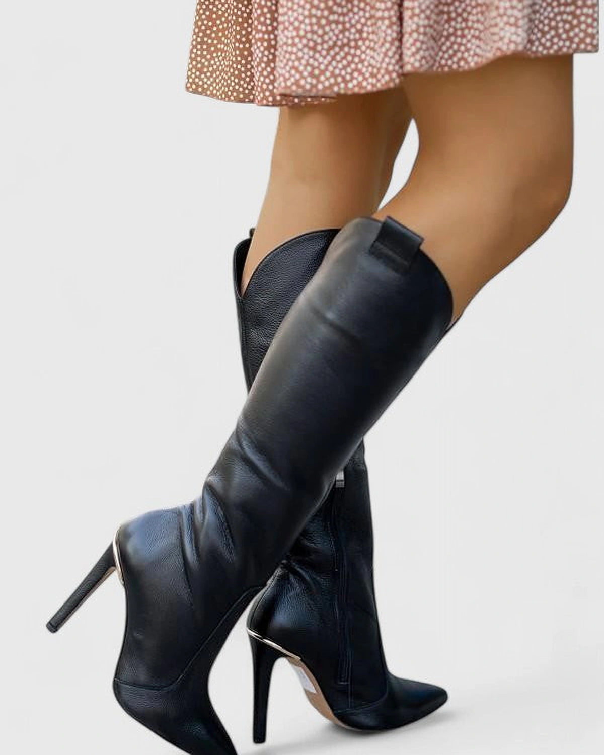 Women's Pointed Toe Heeled Knee High Boots with Side Zip Fastening – Luna Rose