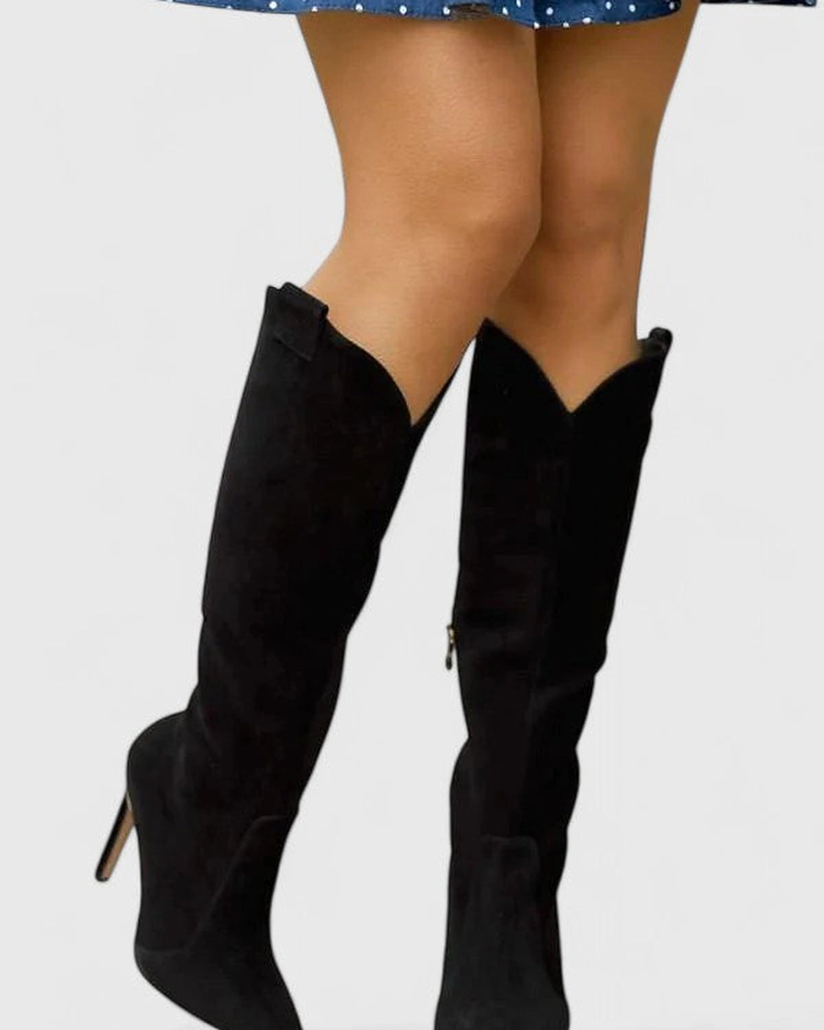 Women's Pointed Toe Heeled Knee High Boots with Side Zip Fastening – Luna Rose