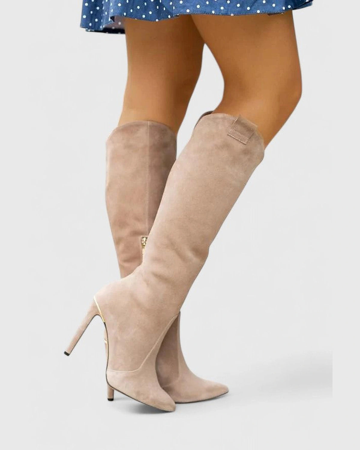 Women's Pointed Toe Heeled Knee High Boots with Side Zip Fastening – Luna Rose