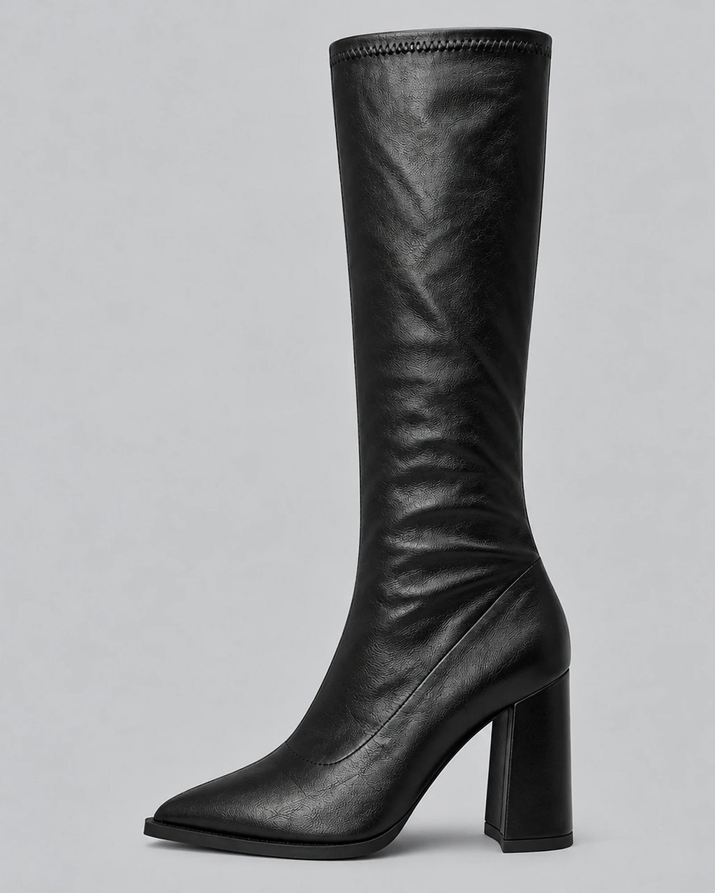 Women's Knee High Boots with a Pointed Toe and a Chunky Block Heel – Romy