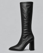 Women's Knee High Boots with a Pointed Toe and a Chunky Block Heel – Romy