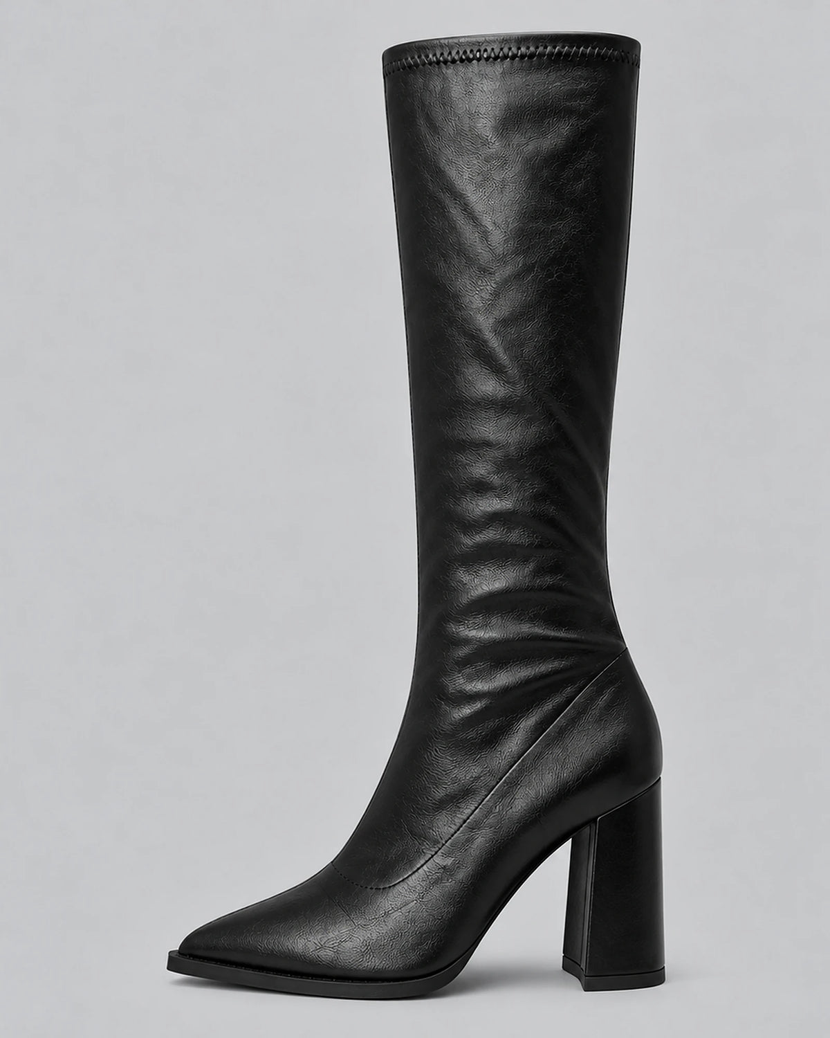 Women's Knee High Boots with a Pointed Toe and a Chunky Block Heel – Romy