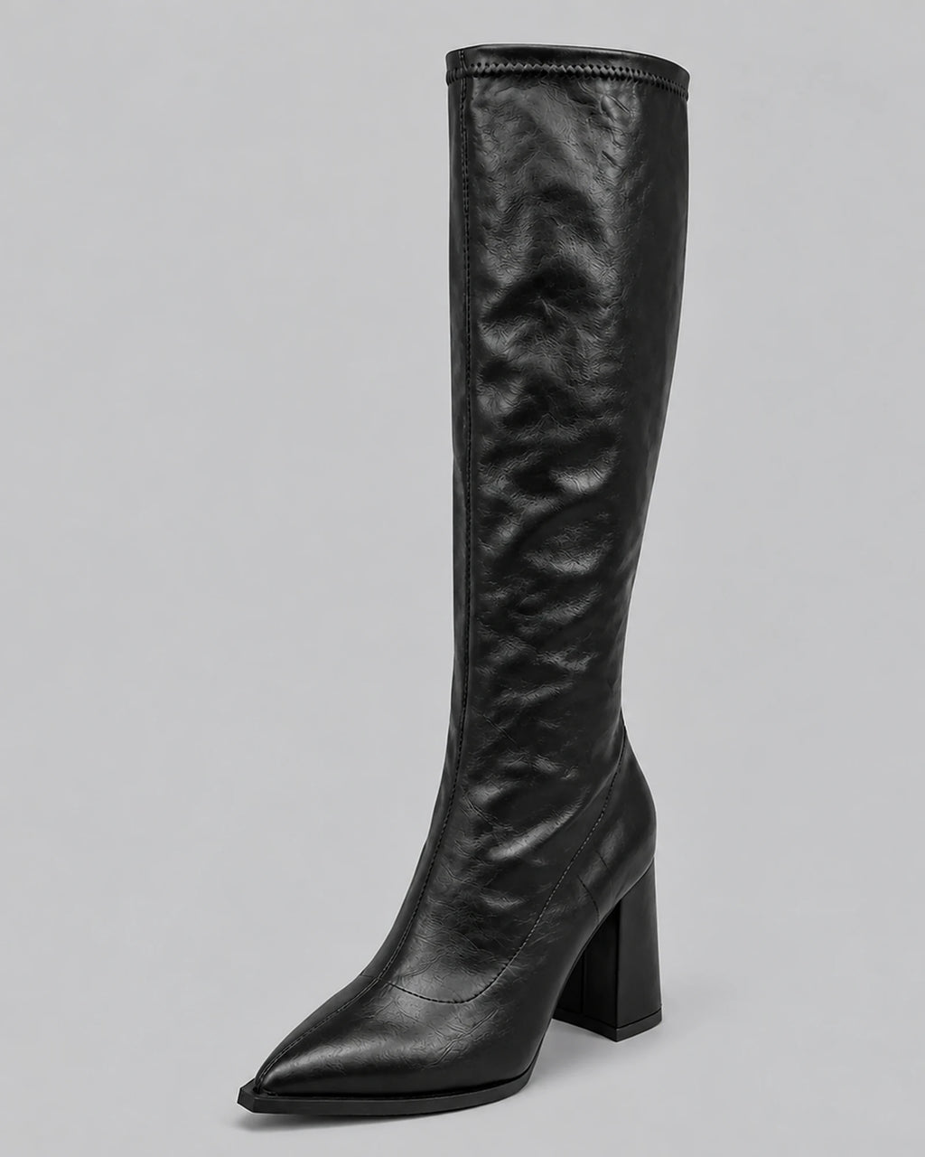 Women's Knee High Boots with a Pointed Toe and a Chunky Block Heel – Romy