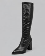 Women's Knee High Boots with a Pointed Toe and a Chunky Block Heel – Romy
