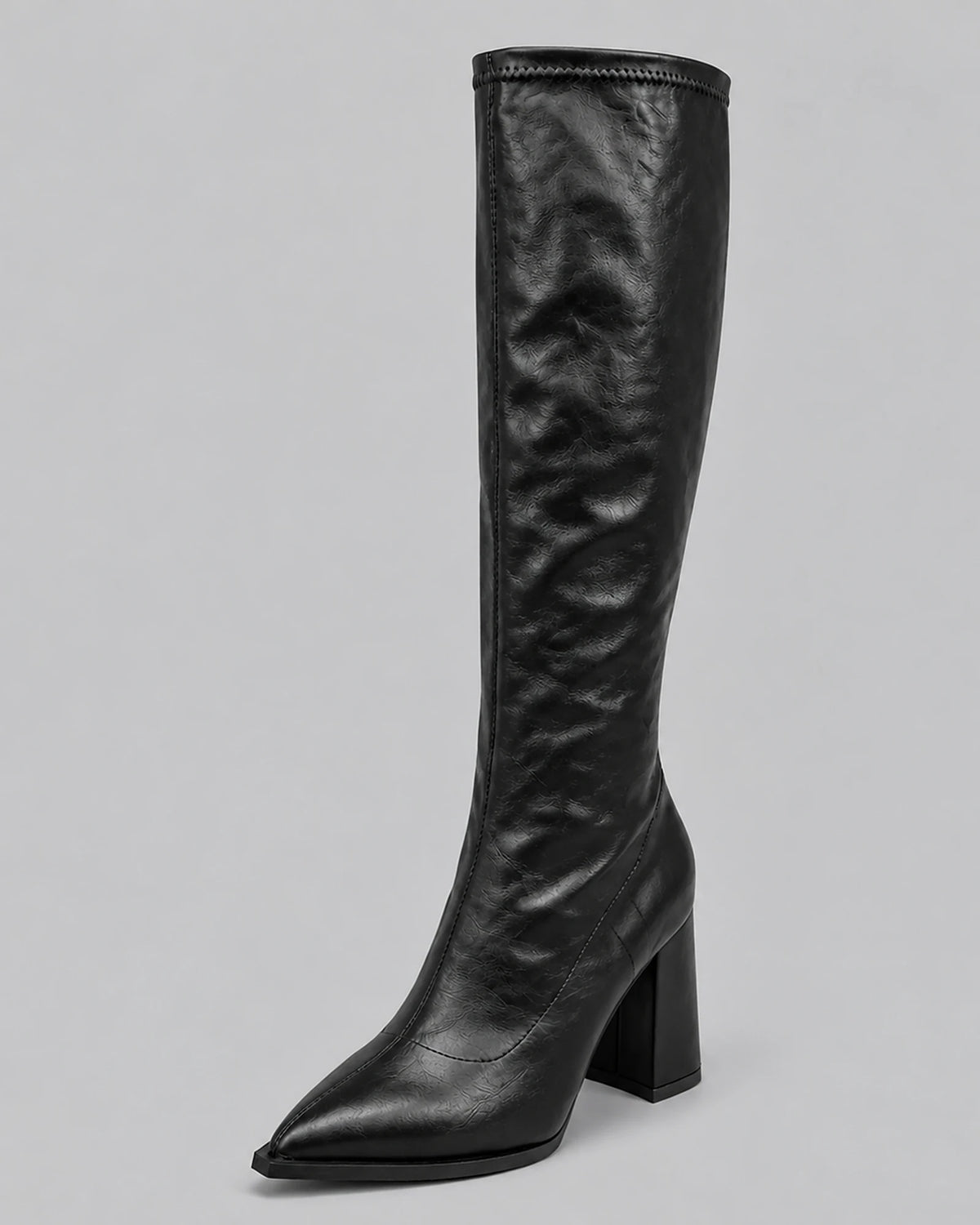 Women's Knee High Boots with a Pointed Toe and a Chunky Block Heel – Romy