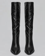 Women's Knee High Boots with a Pointed Toe and a Chunky Block Heel – Romy