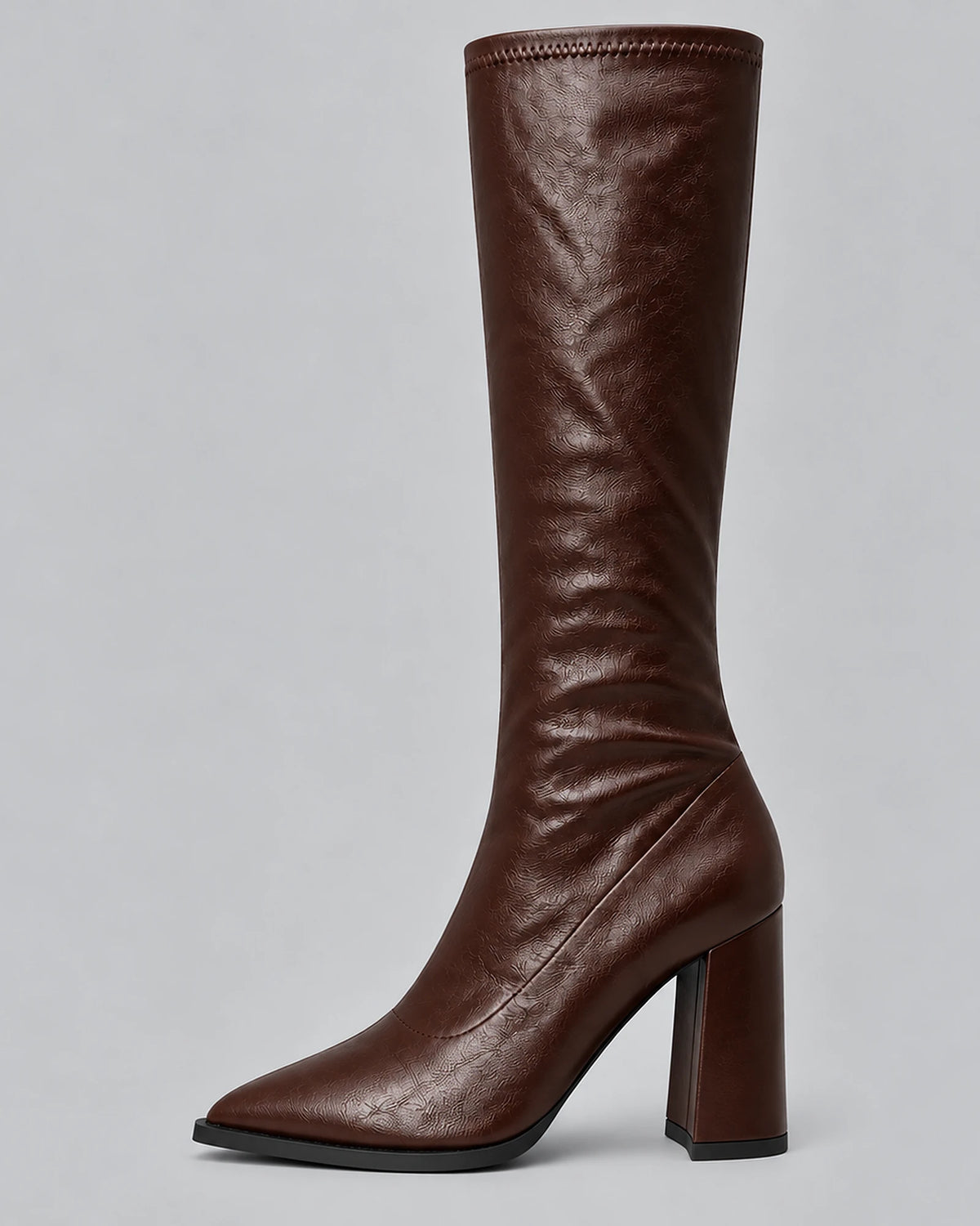Women's Knee High Boots with a Pointed Toe and a Chunky Block Heel – Romy