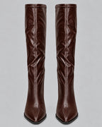 Women's Knee High Boots with a Pointed Toe and a Chunky Block Heel – Romy