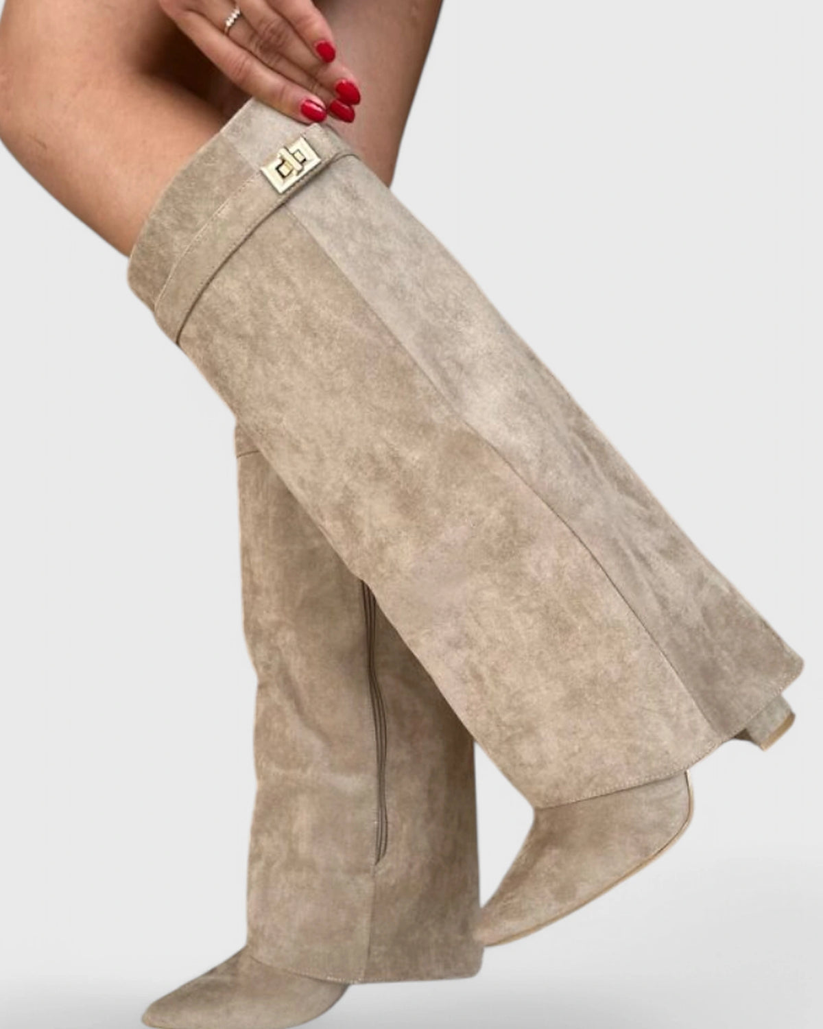 Women's Pointed Toe Knee-High Boots with Fold-Over Shark Lock Cuff – Bonnie Mae