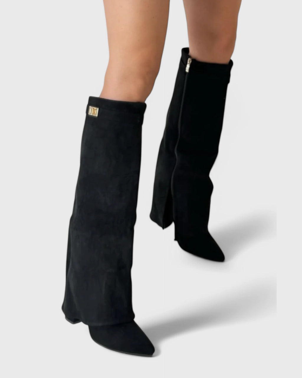 Women's Pointed Toe Knee-High Boots with Fold-Over Shark Lock Cuff – Bonnie Mae