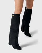 Women's Pointed Toe Knee-High Boots with Fold-Over Shark Lock Cuff – Bonnie Mae