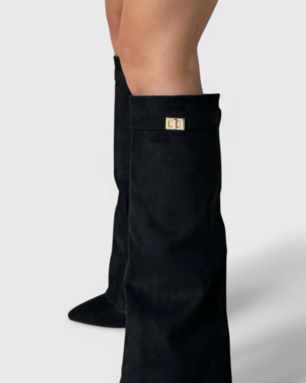 Women's Pointed Toe Knee-High Boots with Fold-Over Shark Lock Cuff – Bonnie Mae