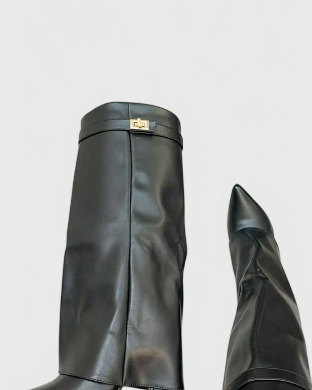Women's Pointed Toe Knee-High Boots with Fold-Over Shark Lock Cuff – Bonnie Mae