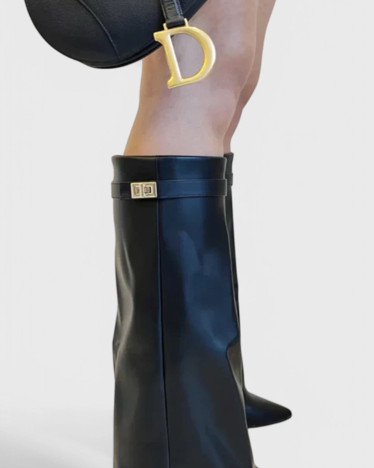 Women's Pointed Toe Knee-High Boots with Fold-Over Shark Lock Cuff – Bonnie Mae