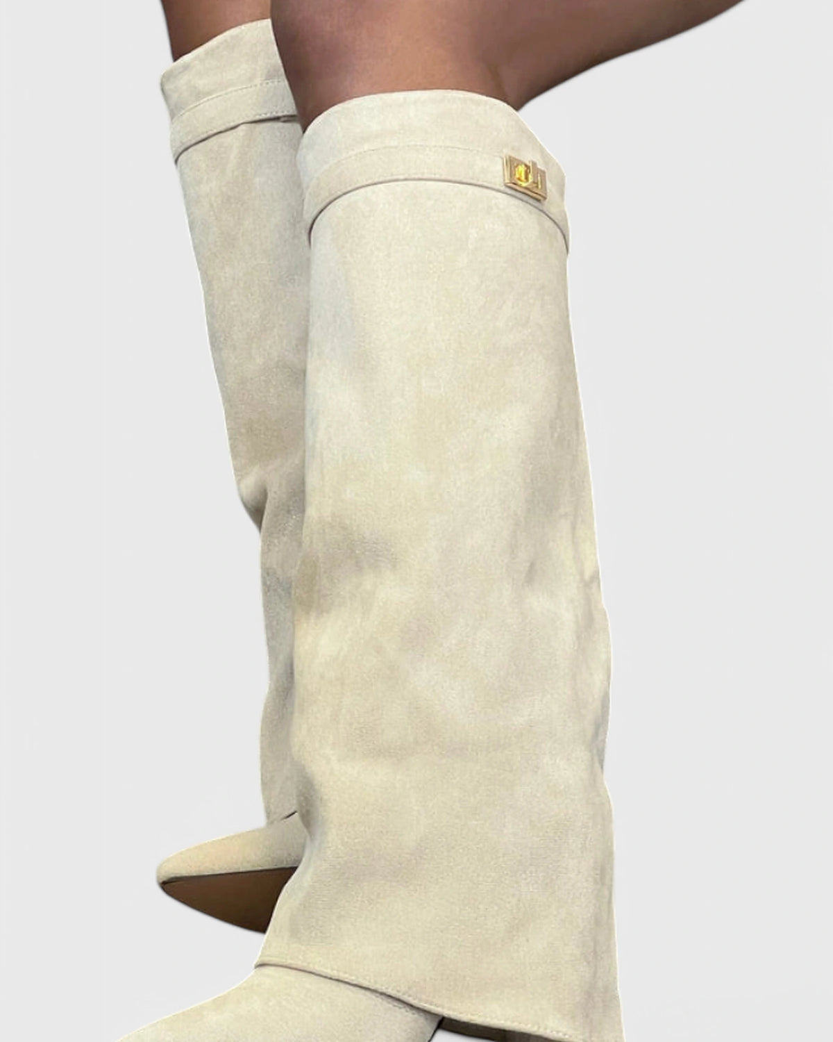Women's Pointed Toe Knee-High Boots with Fold-Over Shark Lock Cuff – Bonnie Mae