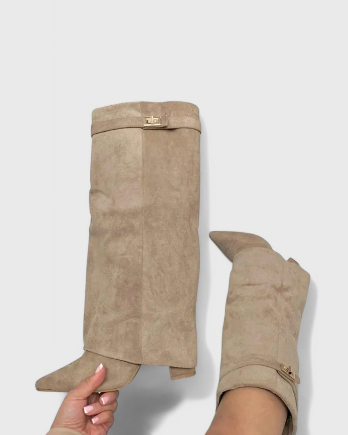 Women's Pointed Toe Knee-High Boots with Fold-Over Shark Lock Cuff – Bonnie Mae