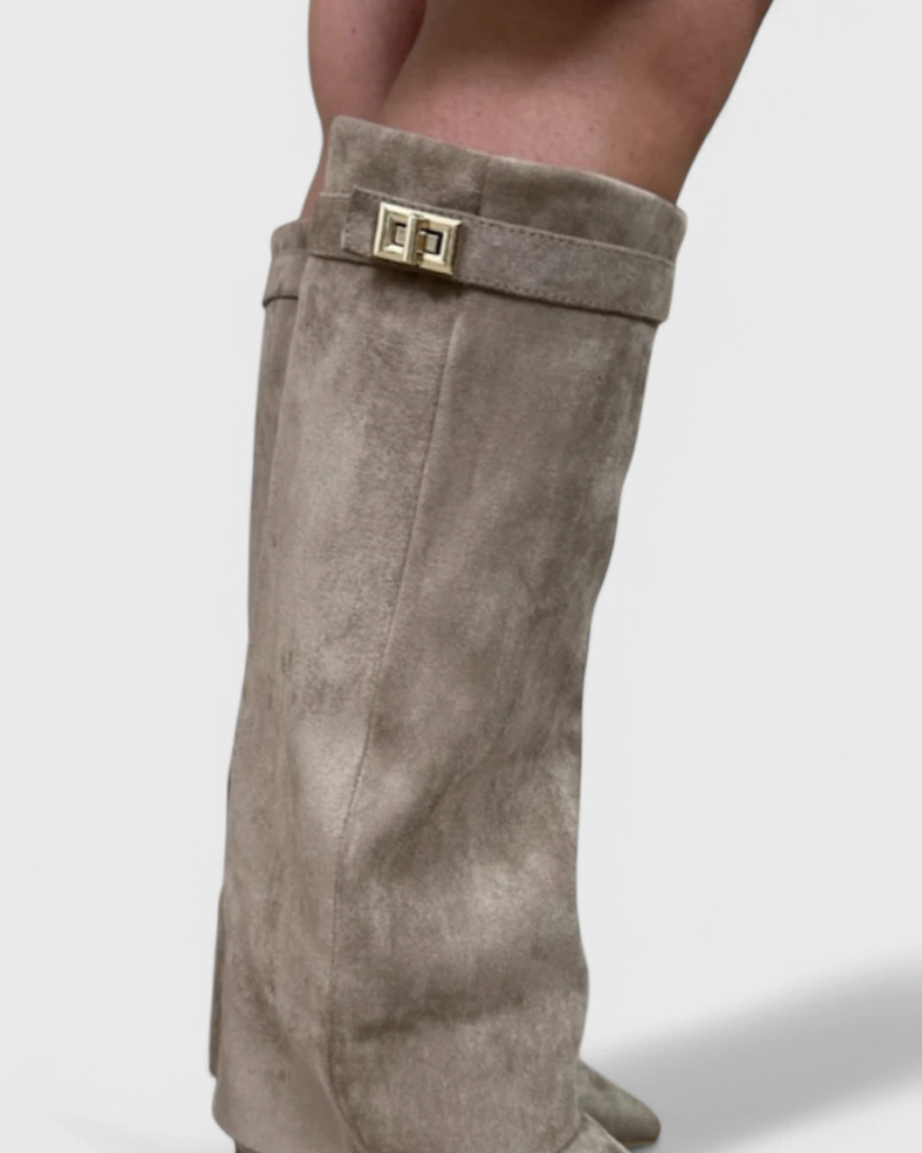 Women's Pointed Toe Knee-High Boots with Fold-Over Shark Lock Cuff – Bonnie Mae